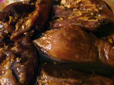marinating char siu (Chinese roast pork)