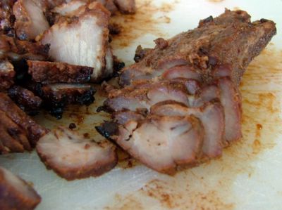 sliced char siu (Chinese roast pork)
